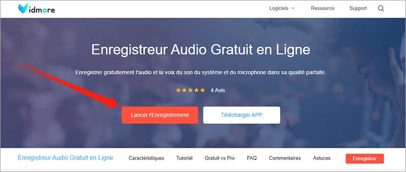 Accéder à Vidmore Enregistreur Audio Gratuit en Ligne