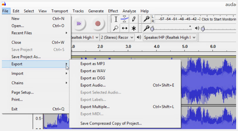 Exporter le fichier dans Audacity