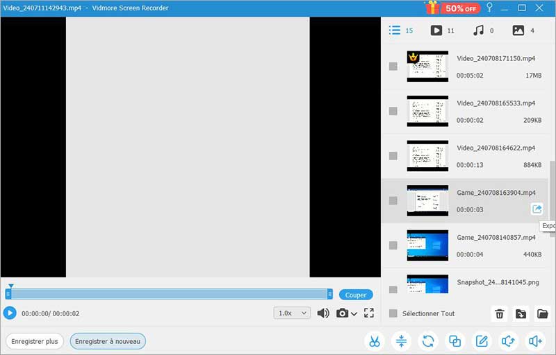 Exporter la vidéo enregistrée à l'écran Windows 11