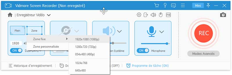 Sélectionnez la zone d'enregistrement