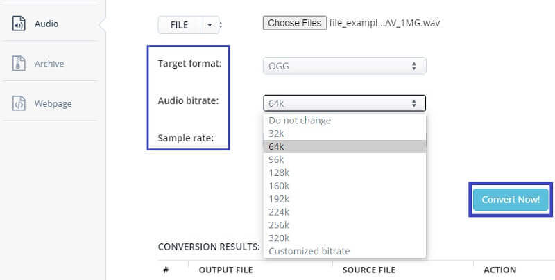 Aconvert Convertir le fichier WAV WAV en OGG