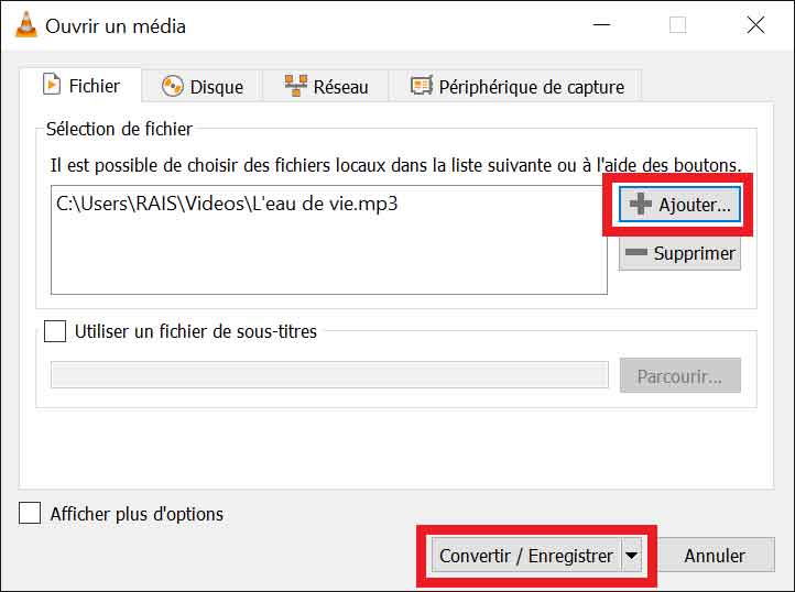 Ajouter le fichier MP3 dans VLC
