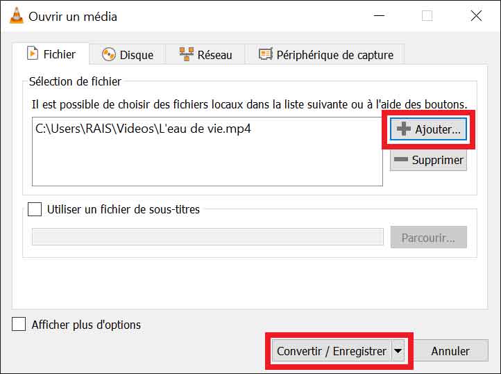 Ajouter un fichier vidéo à compresser dans VLC