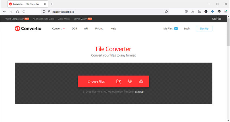 Importer le fichier MP4 dans Convertio