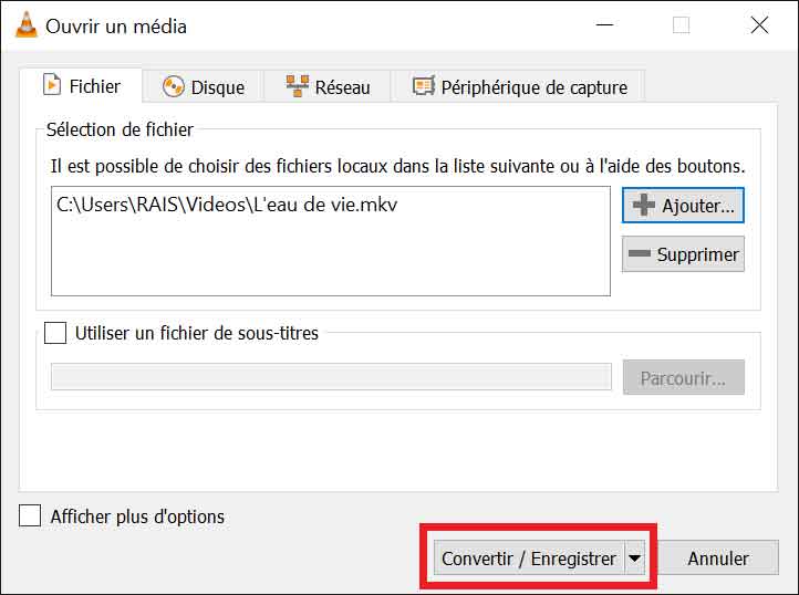 Convertir et enregistrer un fichier MKV