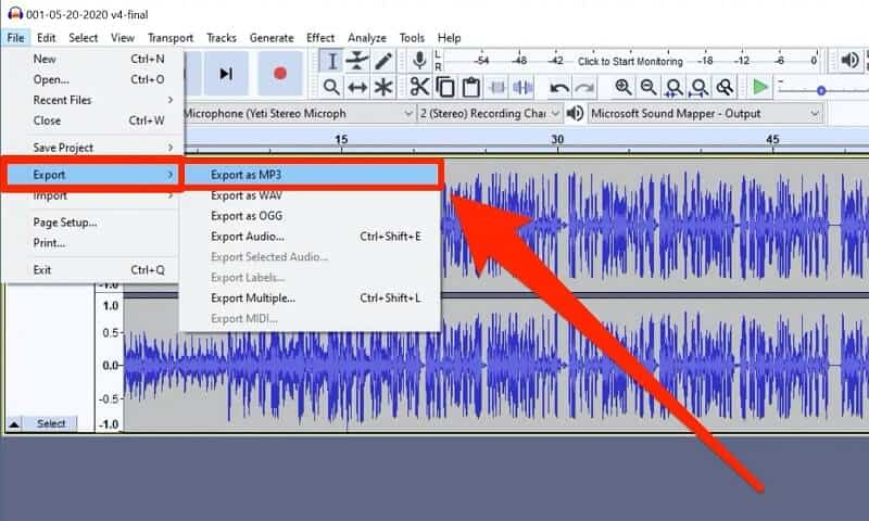 Exporter en MP3 avec Audacity