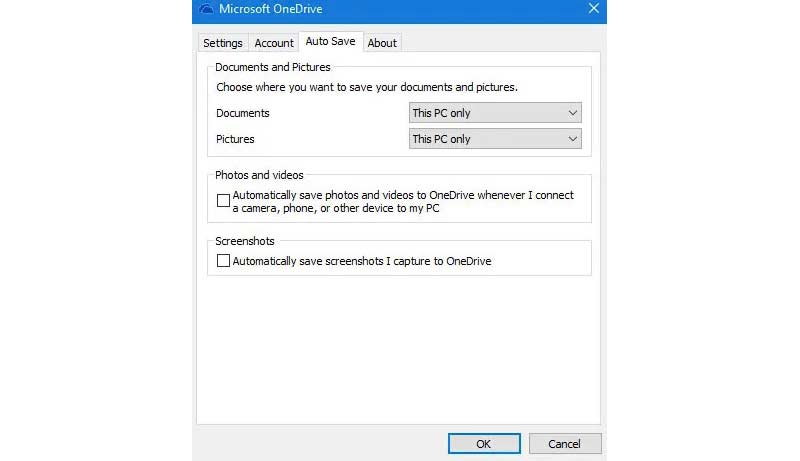 Enregistrement automatique Onedrive