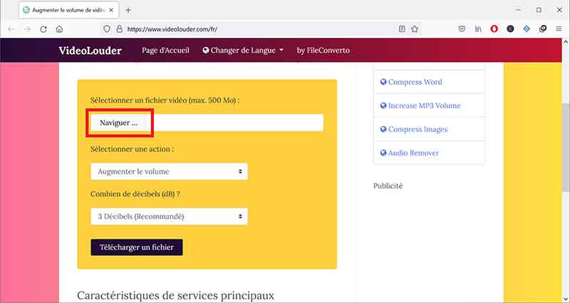 Sélectionner le fichier VideoLouder