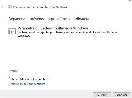 Paramètre du Lecteur multimédia Windows