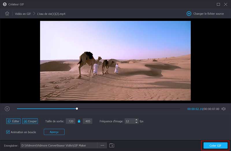 Configurer et exporter le GIF