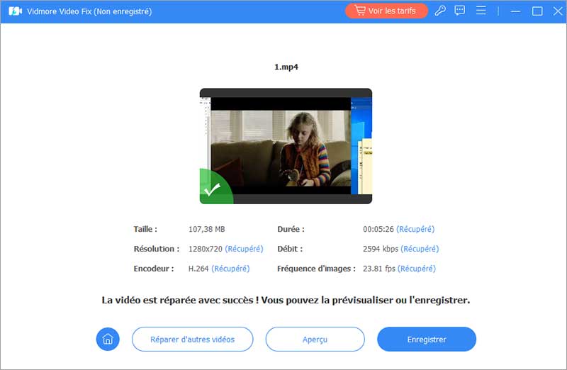 Réparer la video via Vidmore Video Fix pour la lire sur VLC